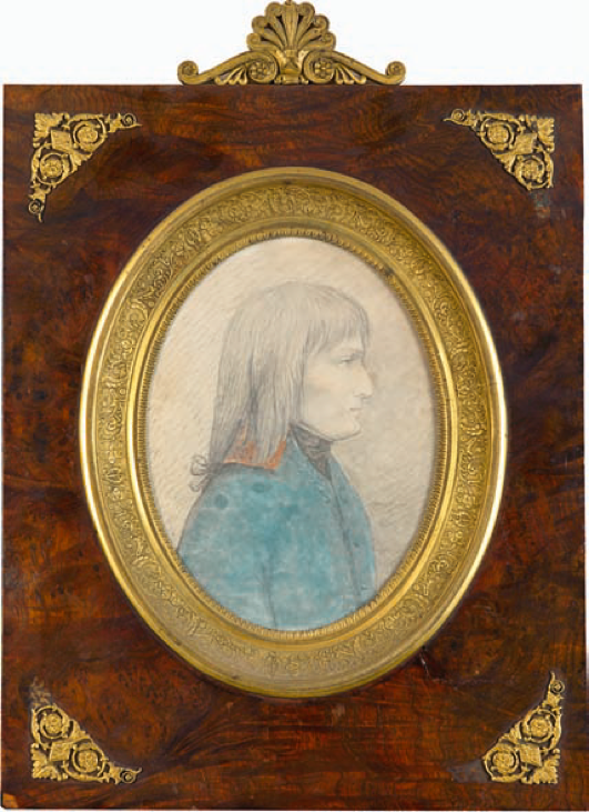Figure 2. Portrait de profil du général Bonaparte. Dessin au crayon rehaussé d'aquarelle, d'après nature pendant la campagne d'Italie en 1796 par Giuseppe Longhi (collection privée). Crédit photog : Binoche Renaud Giquello.